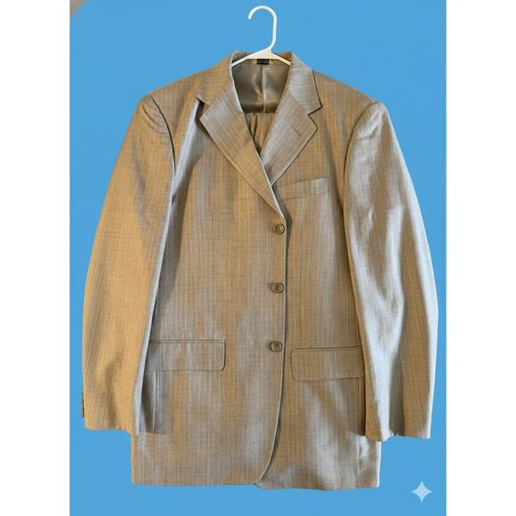 Luca Rossi Italy Men's SuitSuperior 150s WoolBeige Sand Pinstripe